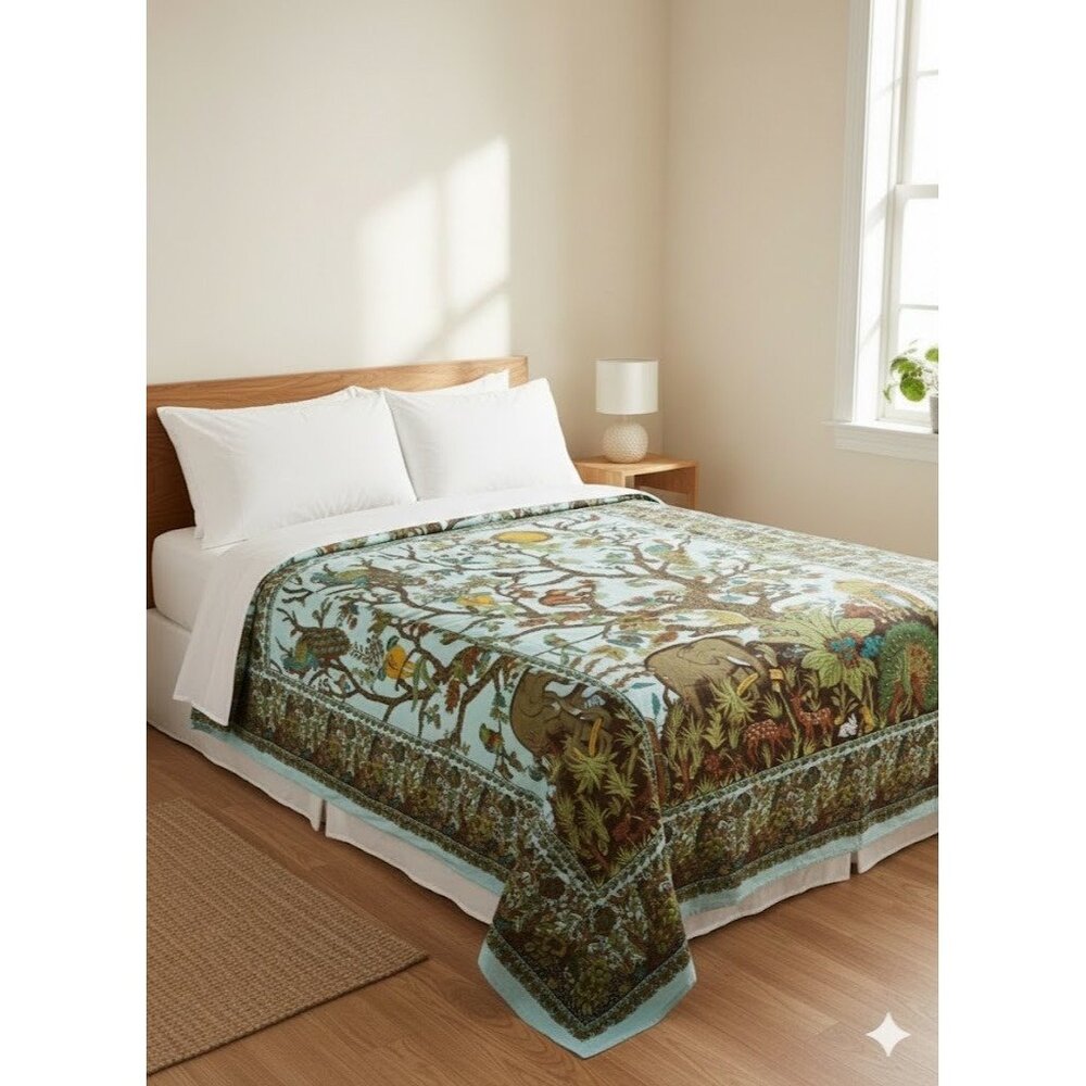 India‎ Art Tree of Life Bedspread Tapestry Single Kantha Jungle Safari Boho